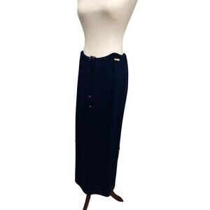Saint John Sport Navy Drawstring Brass Logo Maxi Kirt Wool Knit Size 8